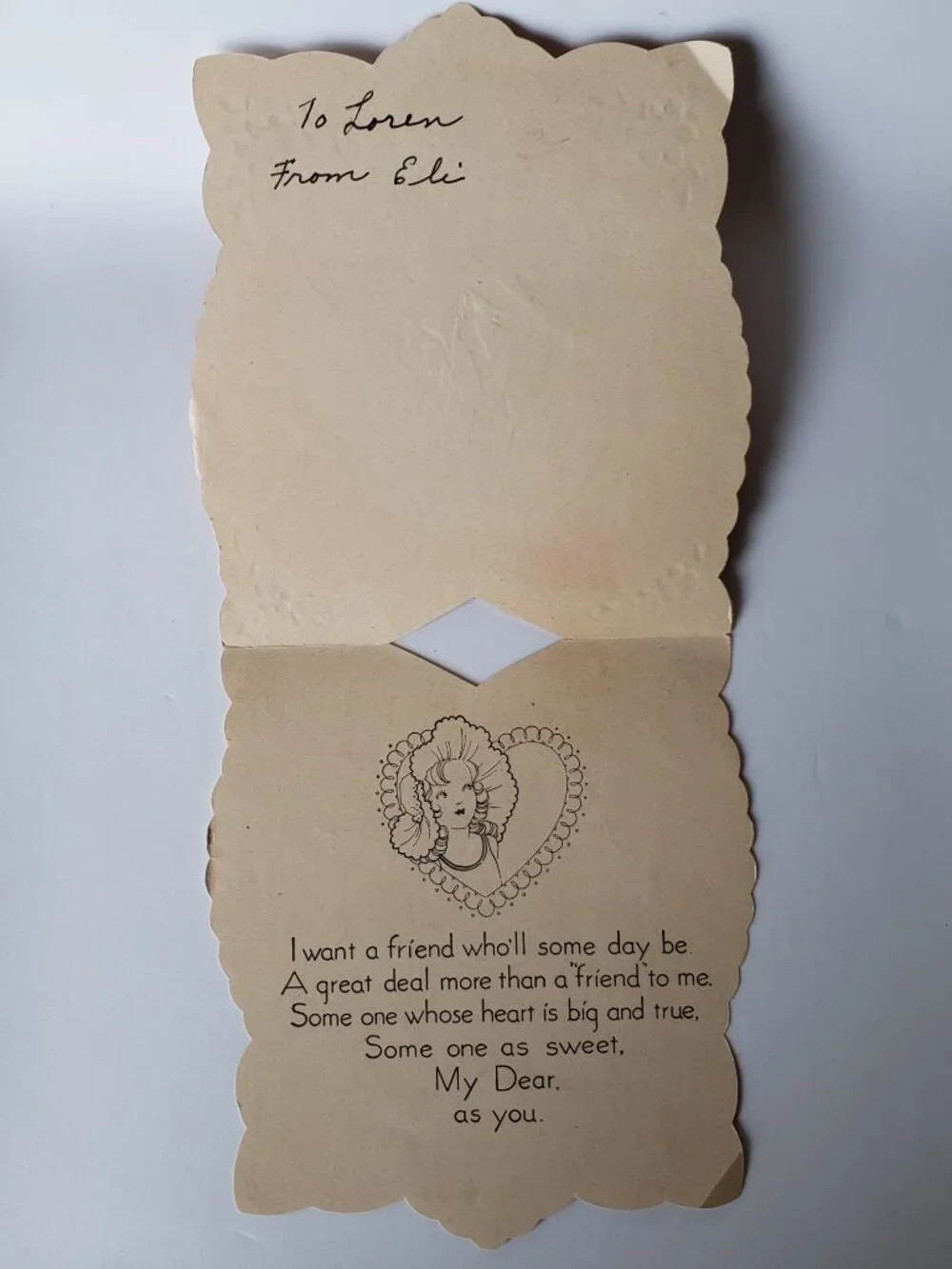 1940's COURTING COUPLE Victorian Paper Top Fold Valentine's Day Love Card